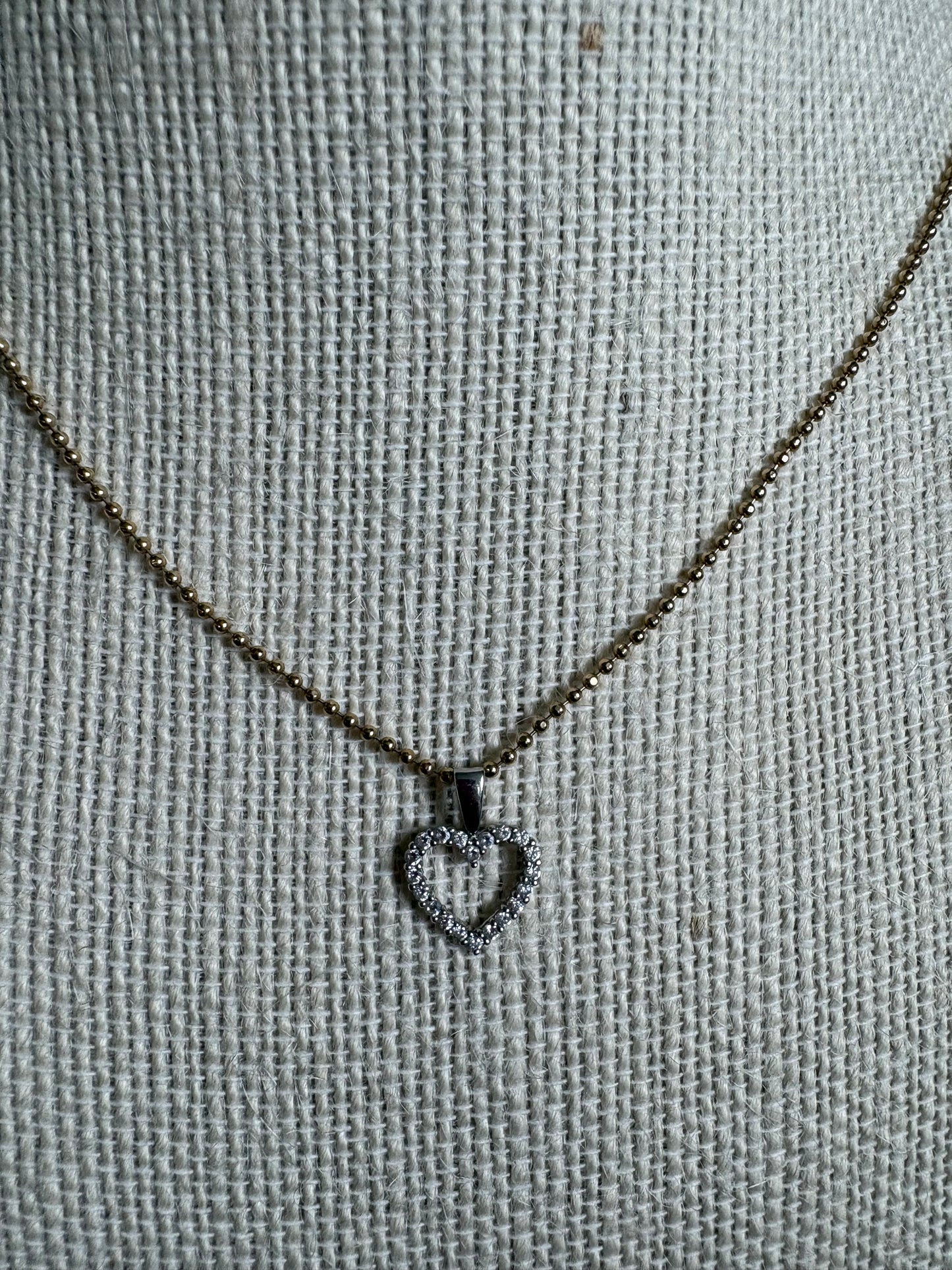 White Gold Open Heart Pendant with Diamond Accents