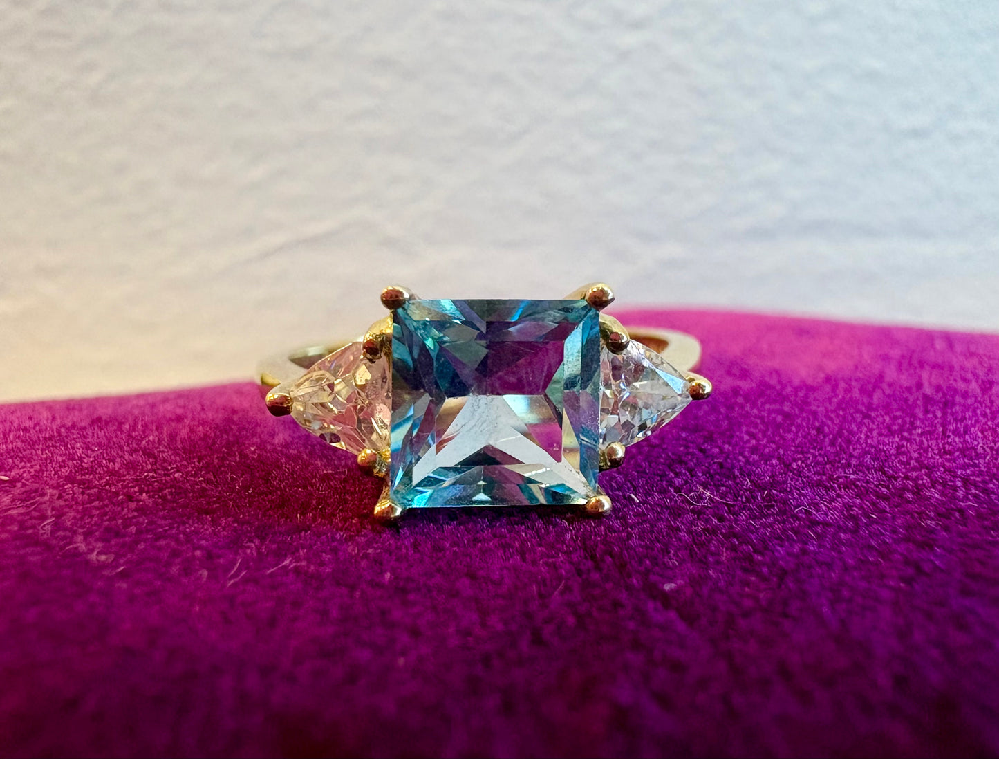 Blue Topaz & Trillion Diamond Accent Ring in 10K Yellow Gold