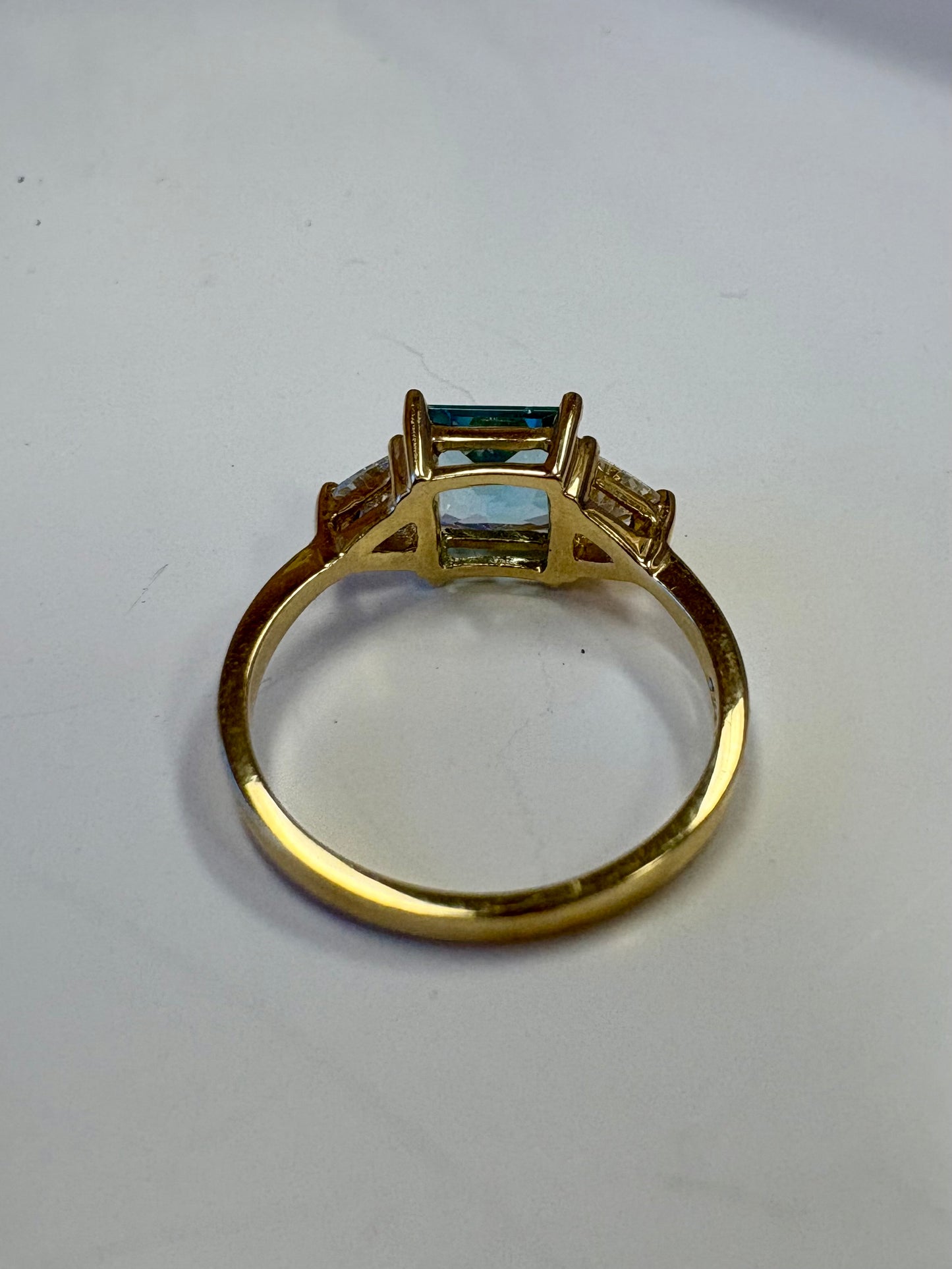 Blue Topaz & Trillion Diamond Accent Ring in 10K Yellow Gold