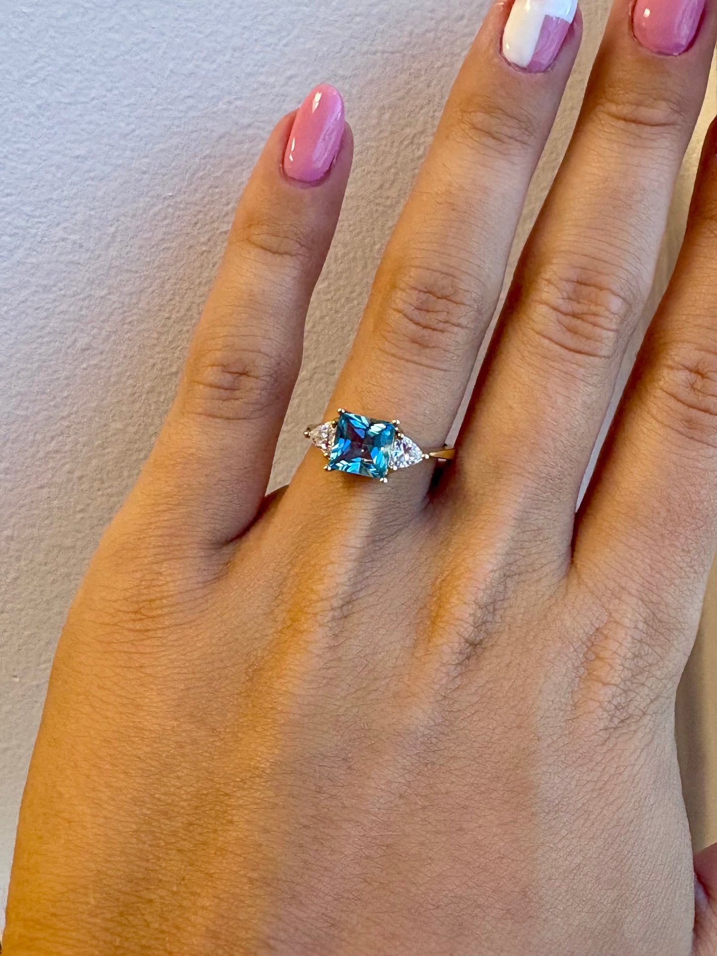 Blue Topaz & Trillion Diamond Accent Ring in 10K Yellow Gold