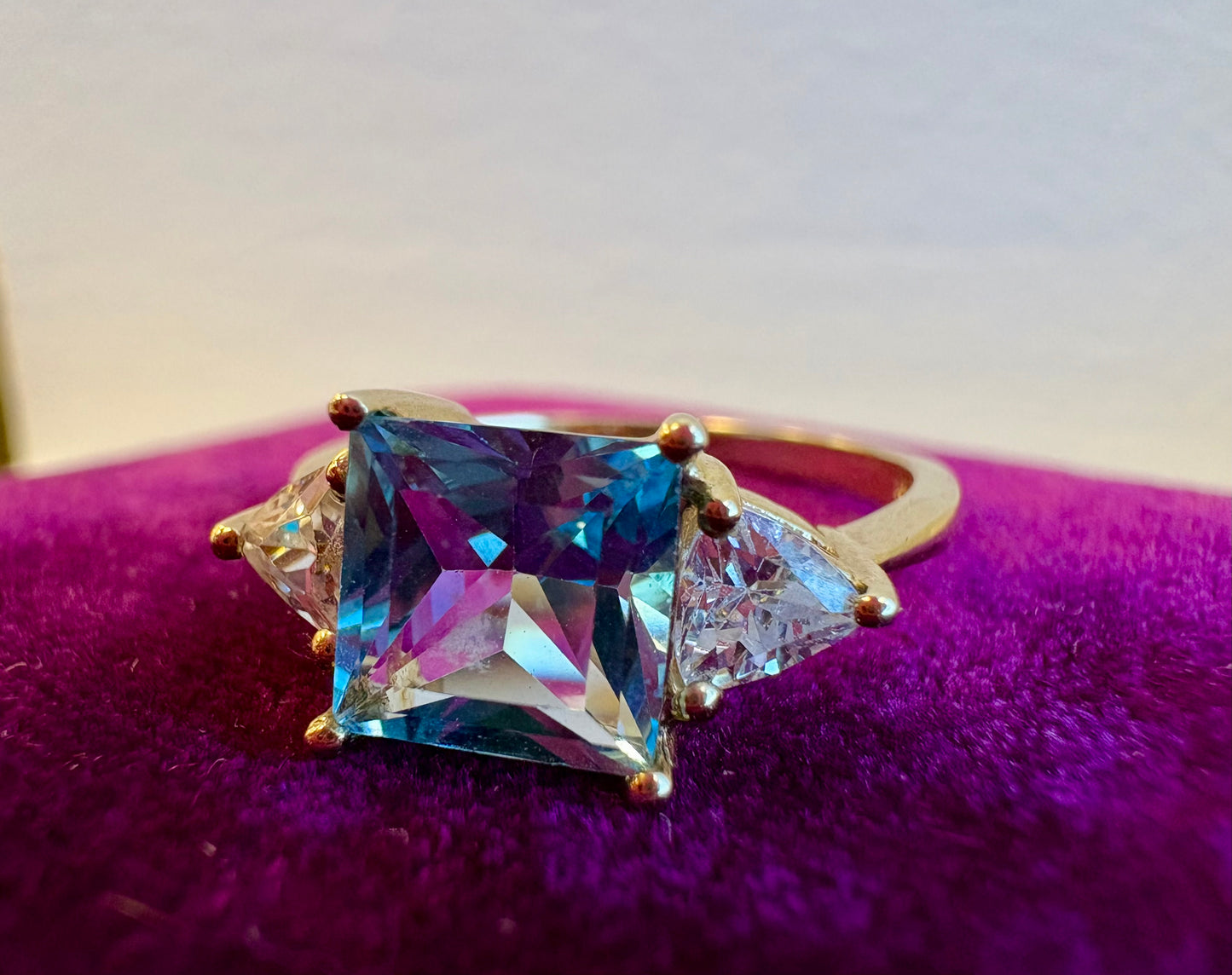 Blue Topaz & Trillion Diamond Accent Ring in 10K Yellow Gold