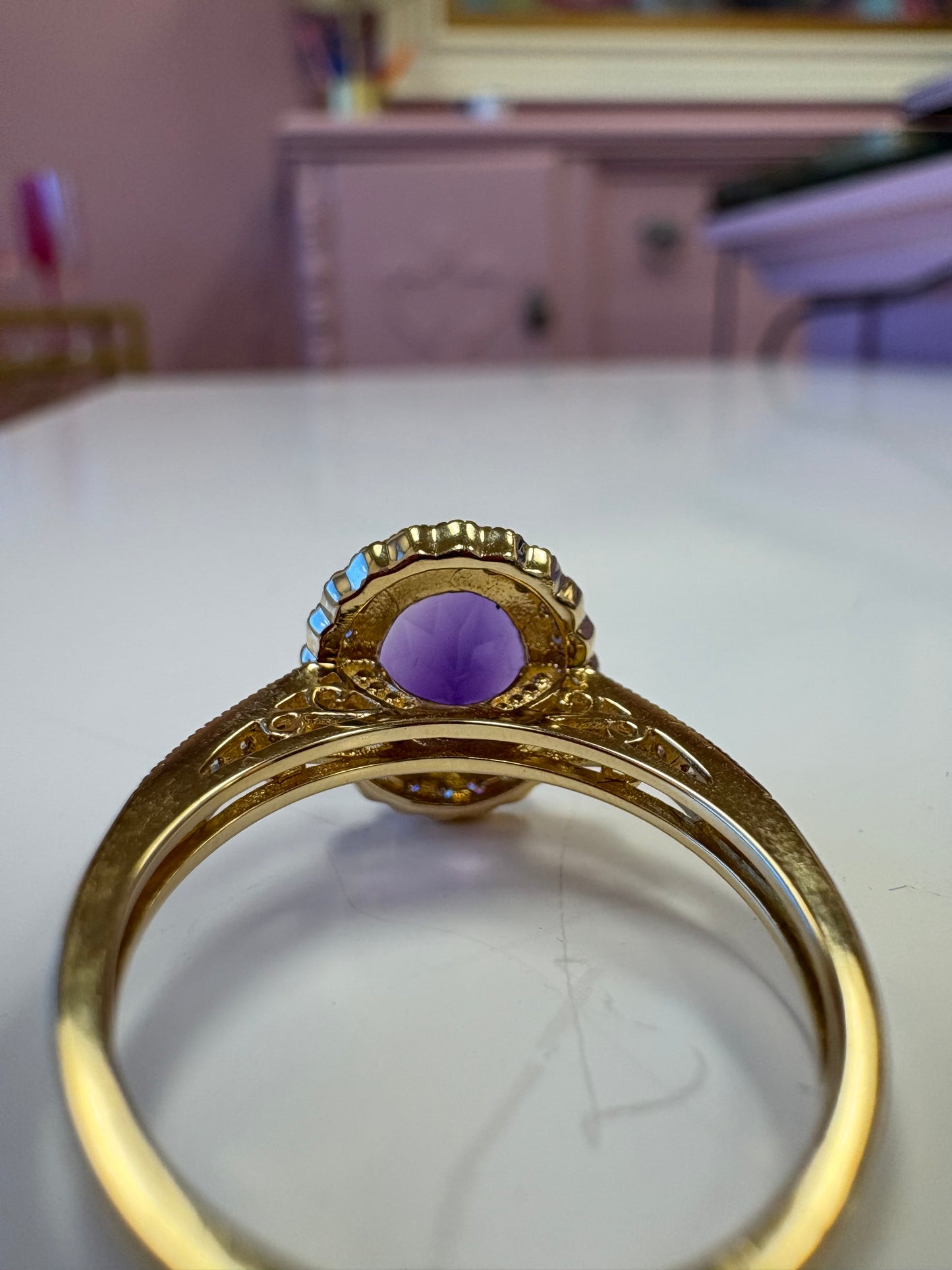 Elegant 14K Gold Oval Amethyst & Diamond Halo Ring