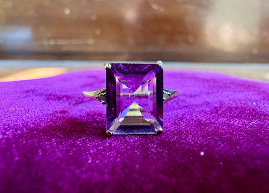 Emerald-Cut Amethyst Solitaire Ring