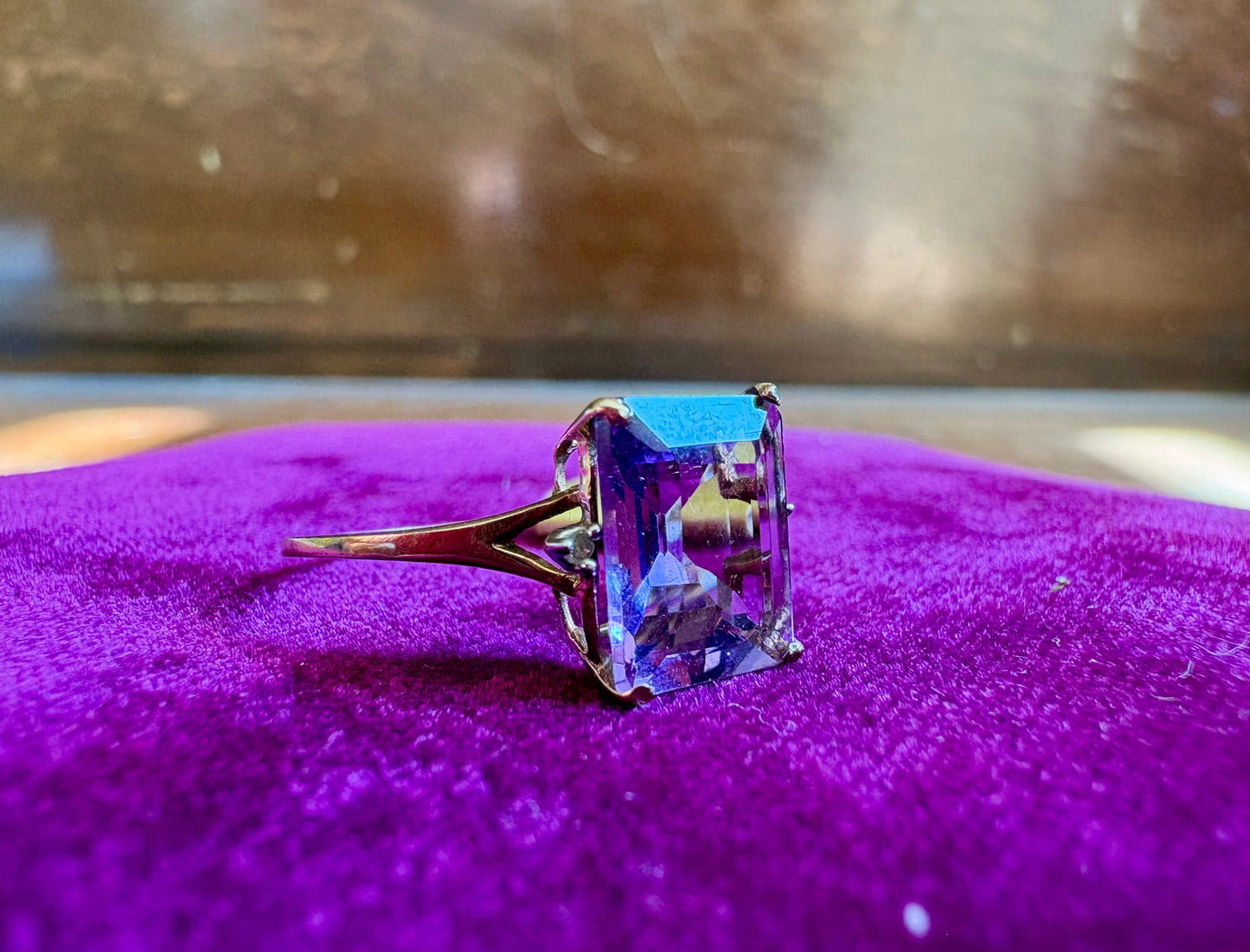 Emerald-Cut Amethyst Solitaire Ring