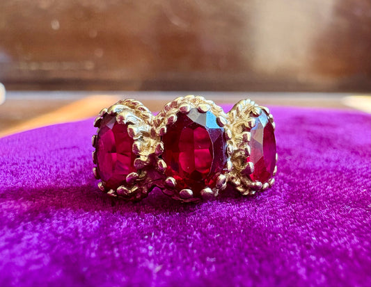 Vintage 14K Gold Triple Ruby Ring