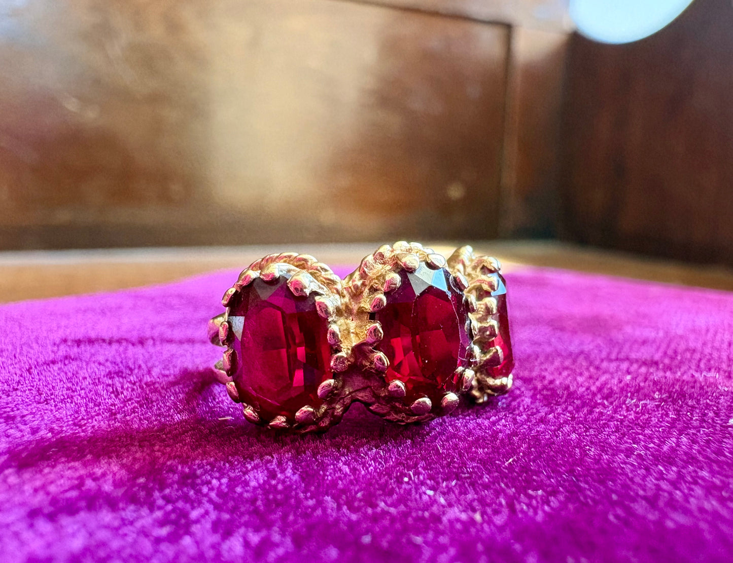 Vintage 14K Gold Triple Ruby Ring