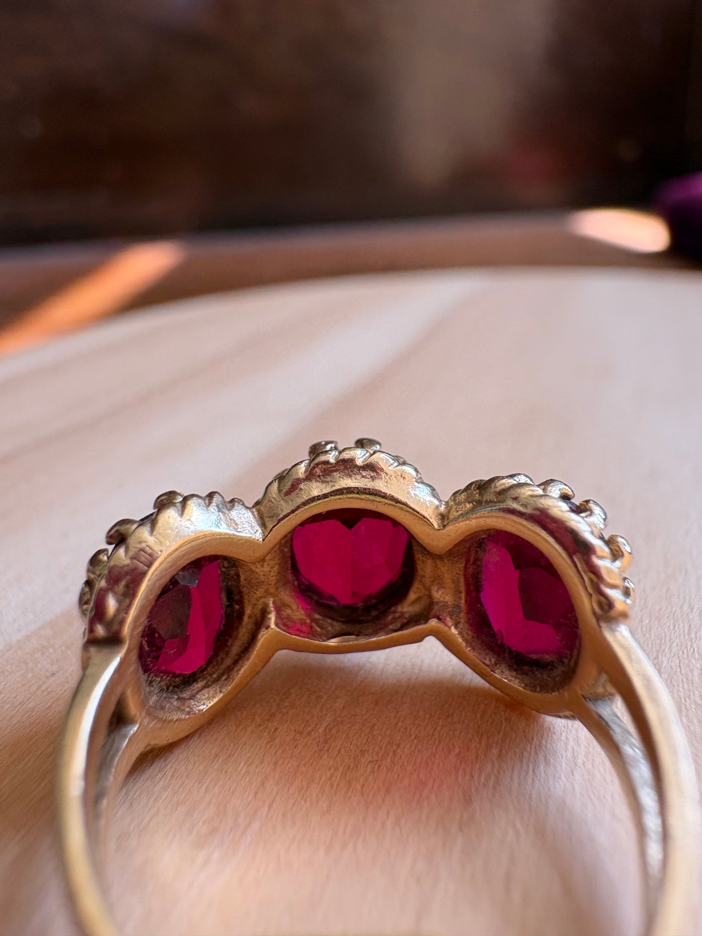 Vintage 14K Gold Triple Ruby Ring