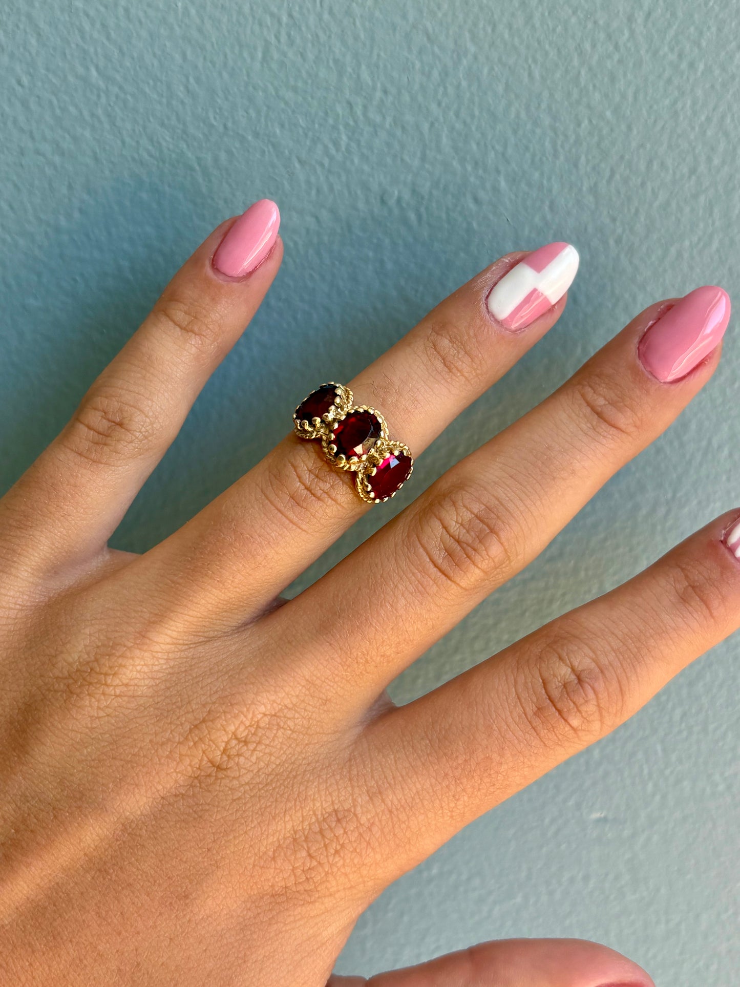 Vintage 14K Gold Triple Ruby Ring