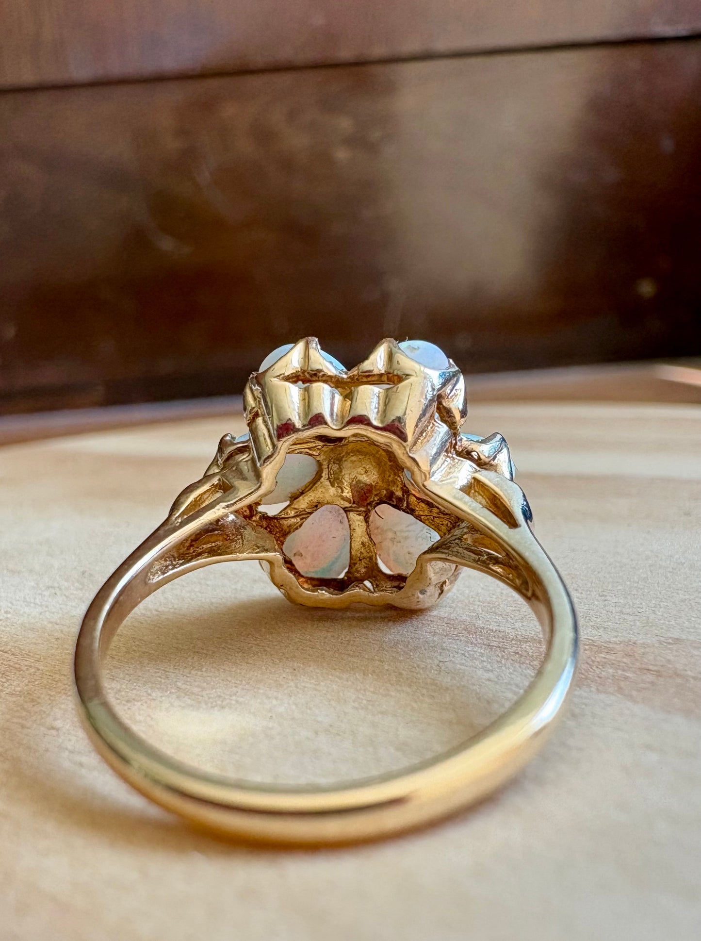 Vintage 10K Gold Opal Flower Ring