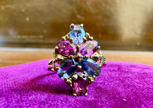 Vintage Tanzanite & Morganite Floral Cluster Ring