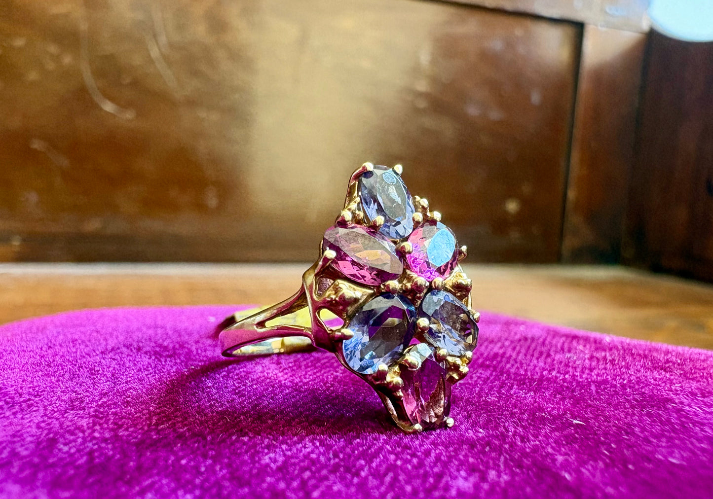 Vintage Tanzanite & Morganite Floral Cluster Ring