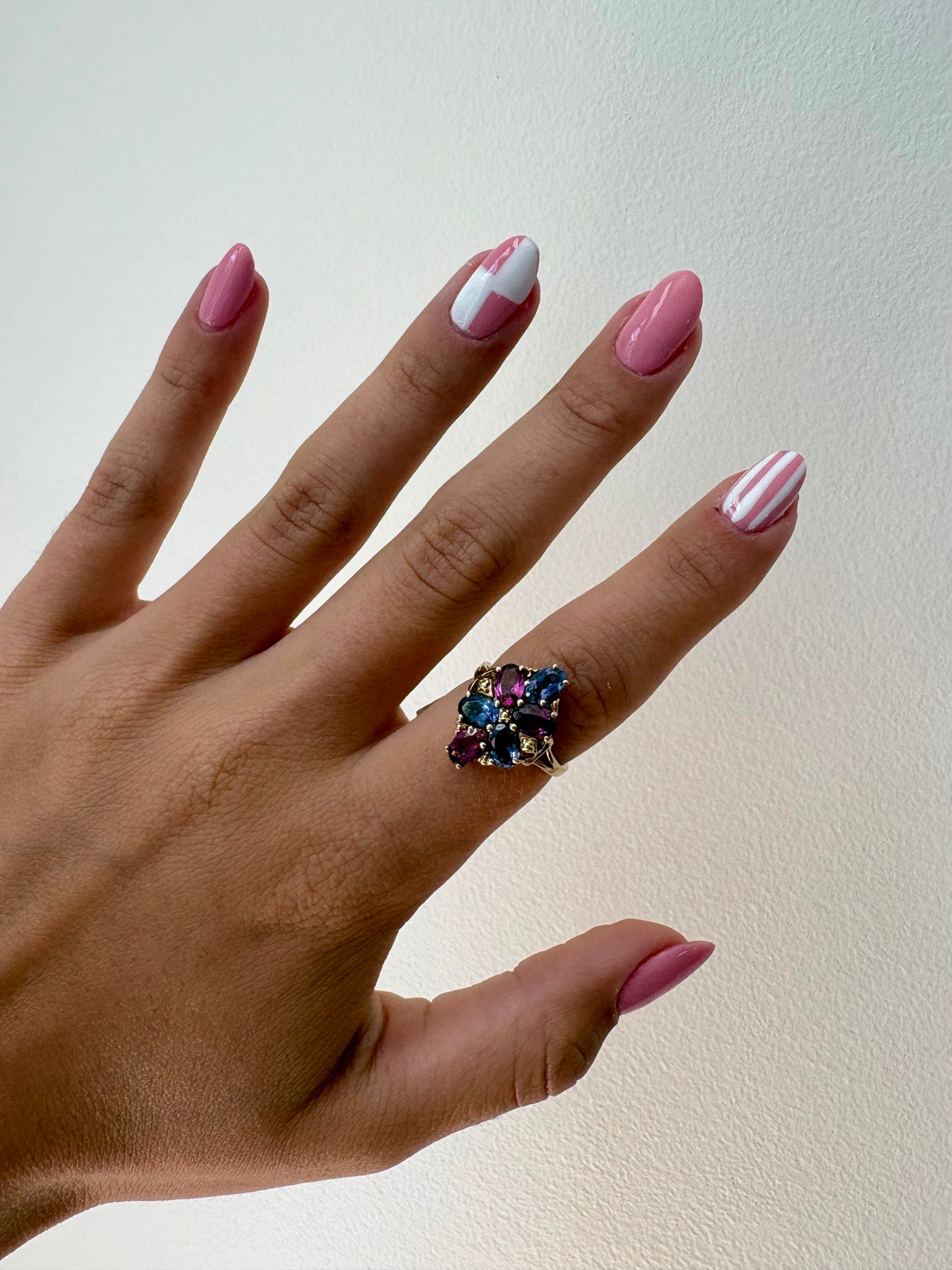 Vintage Tanzanite & Morganite Floral Cluster Ring