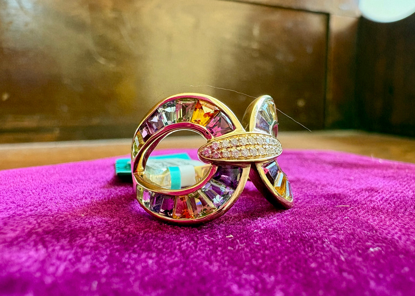 Vintage 14K Gold Rainbow & Diamond Accent Statement Ring