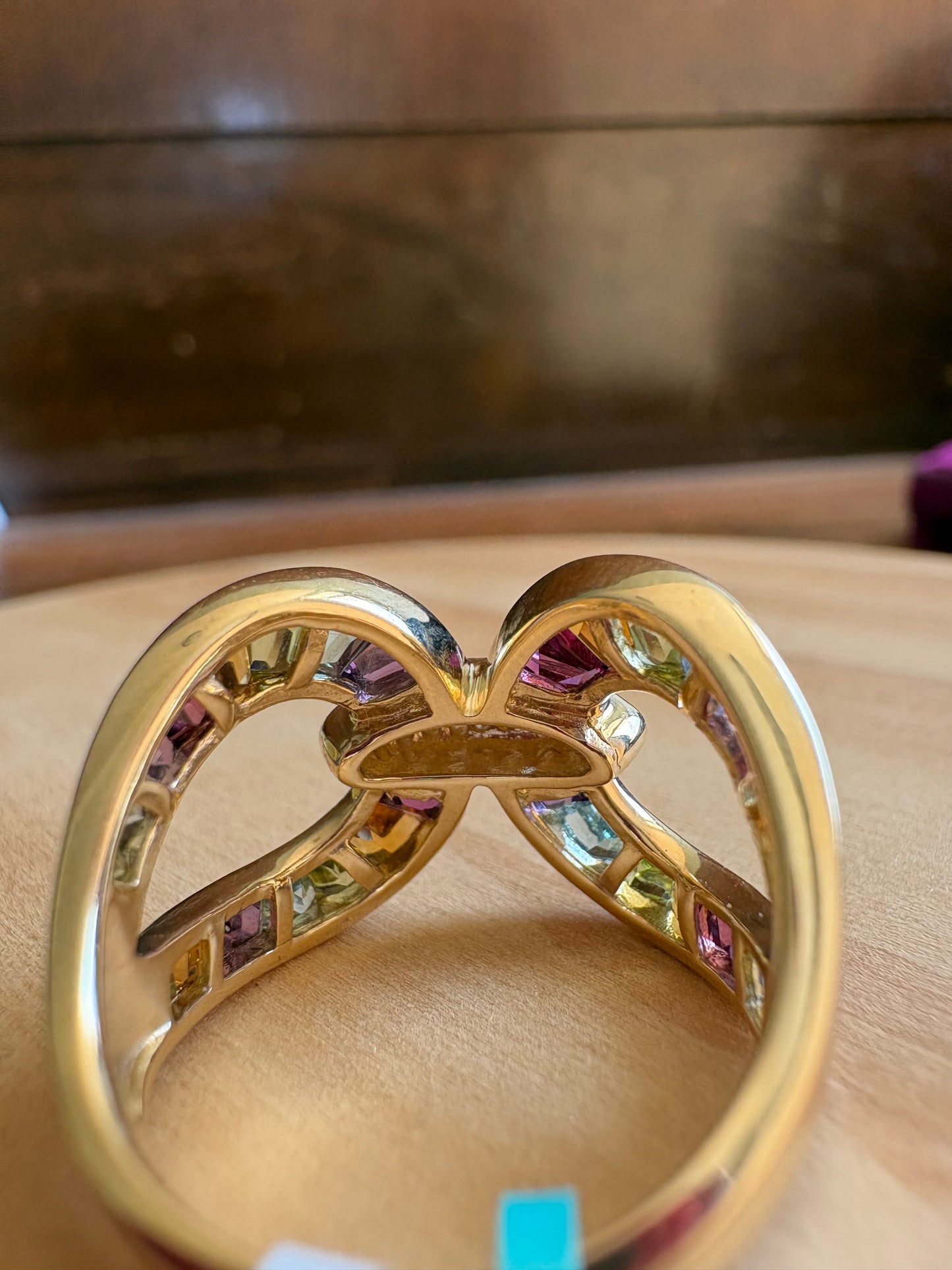 Vintage 14K Gold Rainbow & Diamond Accent Statement Ring