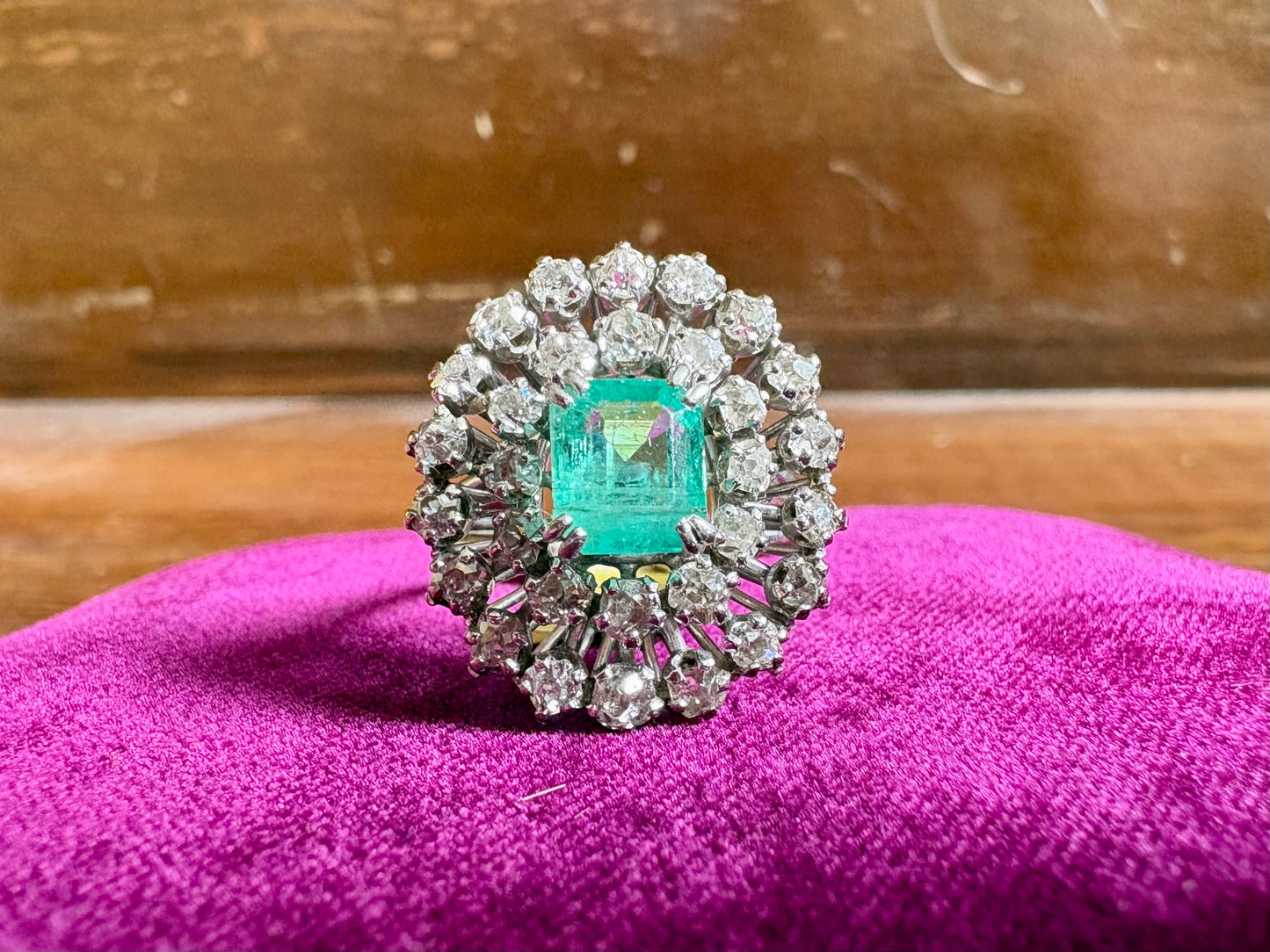 Antique Emerald & Diamond Halo Ring