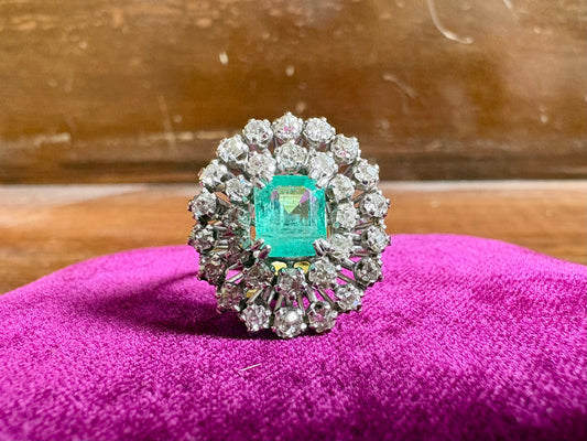 Antique Emerald & Diamond Halo Ring