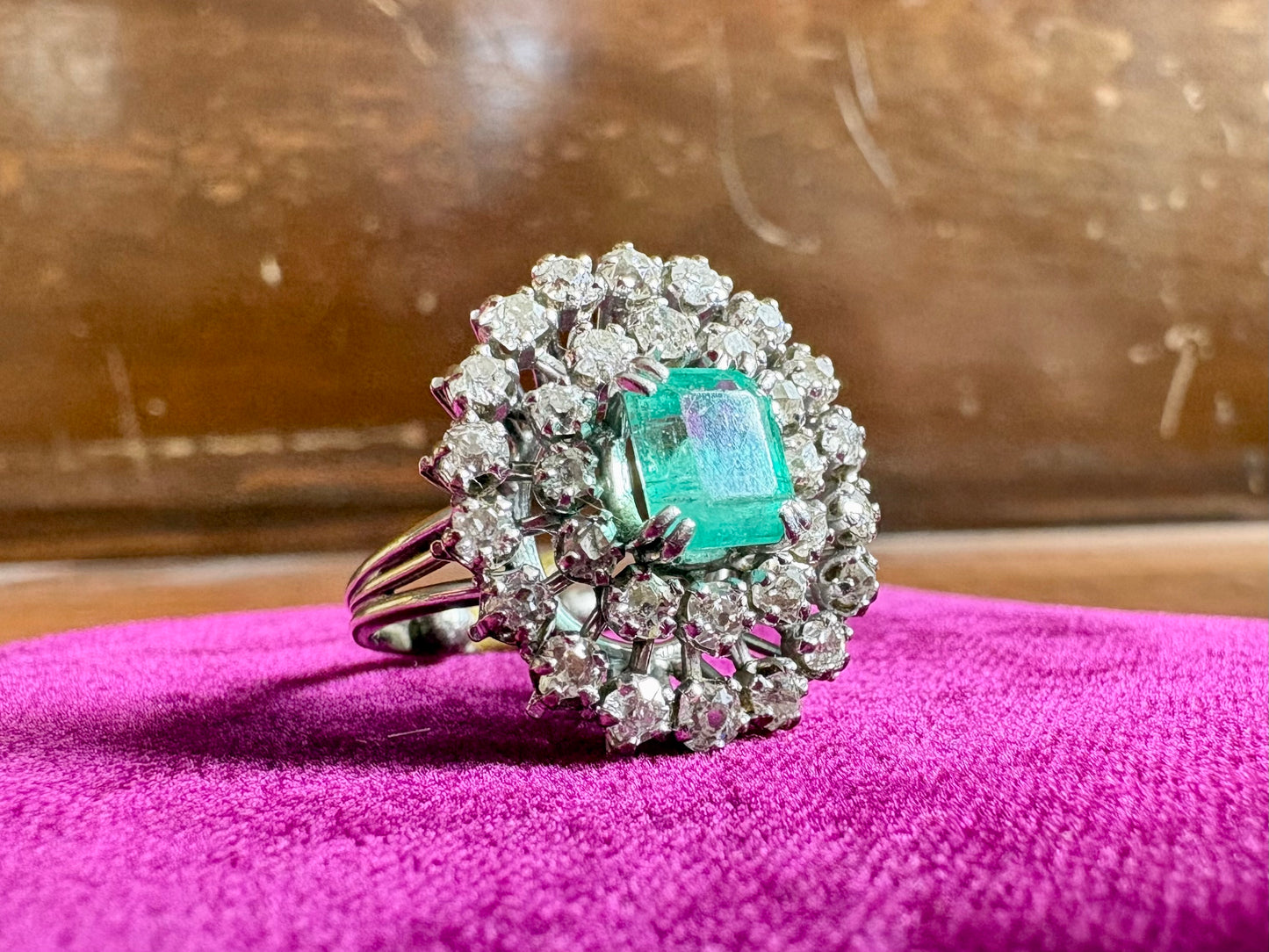 Antique Emerald & Diamond Halo Ring
