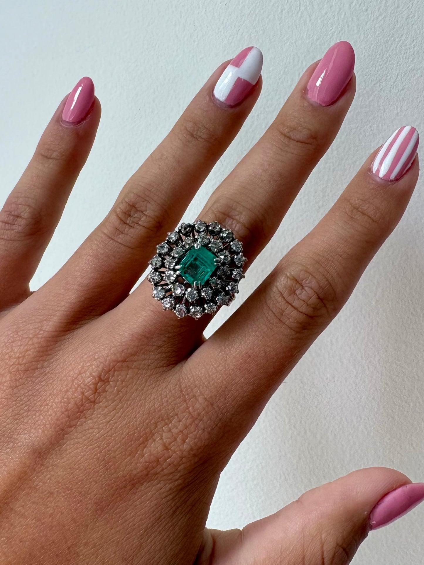 Antique Emerald & Diamond Halo Ring