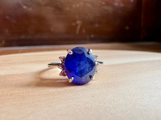 14K White Gold Natural Blue Sapphire Ring | Classic Solitaire with Diamond Accent Shoulders