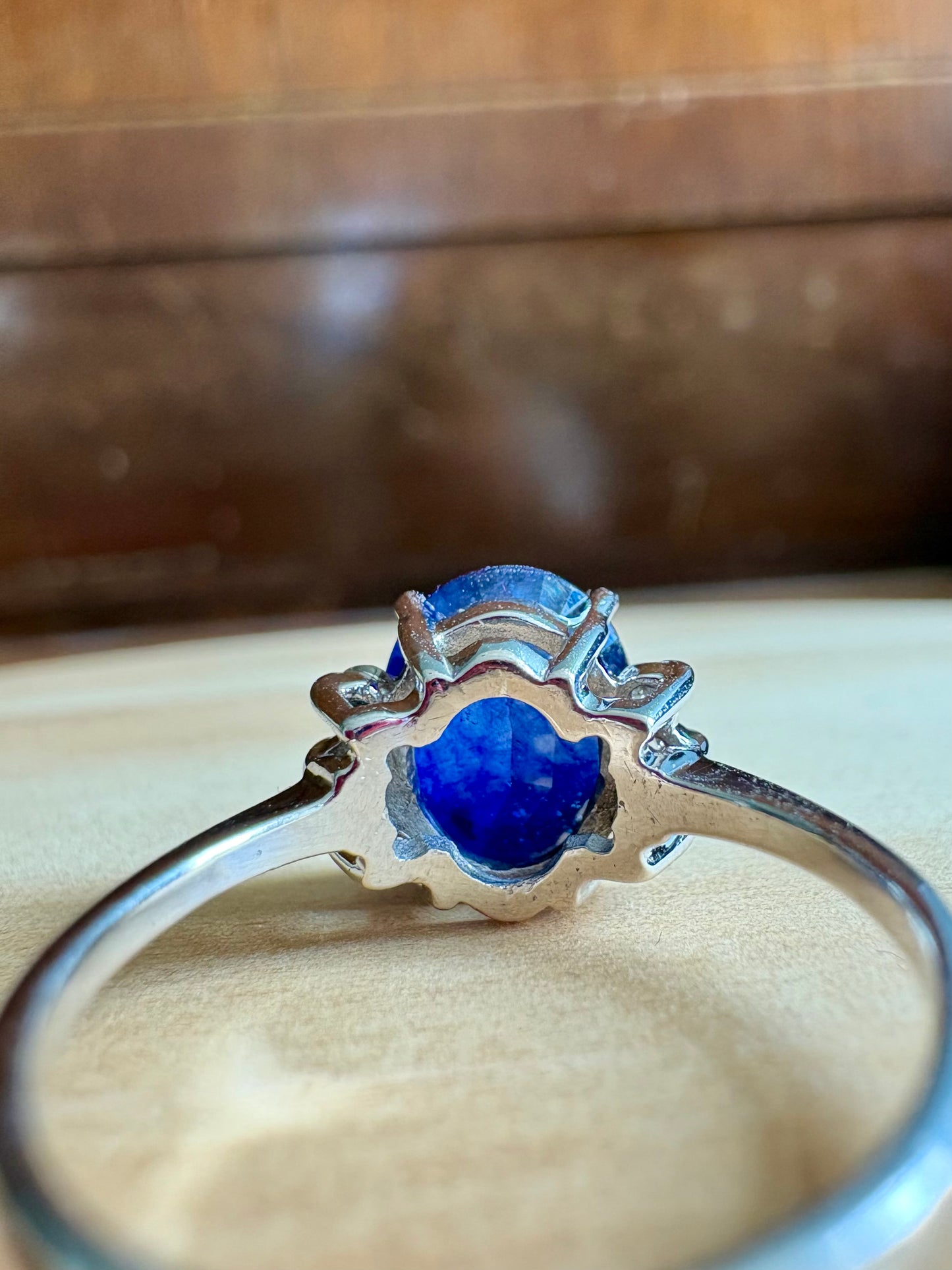 14K White Gold Natural Blue Sapphire Ring | Classic Solitaire with Diamond Accent Shoulders