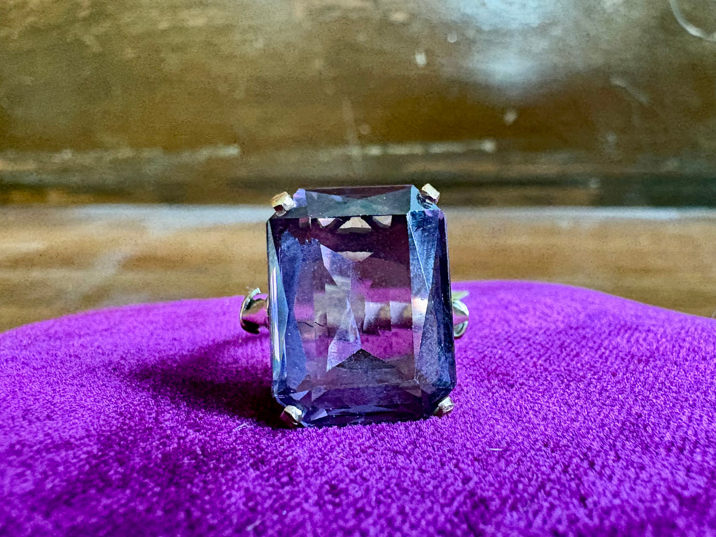 Vintage 14K Yellow Gold Emerald-Cut Amethyst Statement Ring