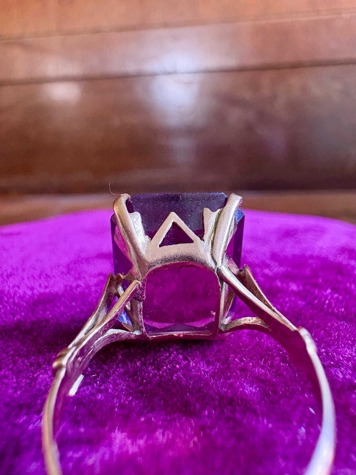 Vintage 14K Yellow Gold Emerald-Cut Amethyst Statement Ring