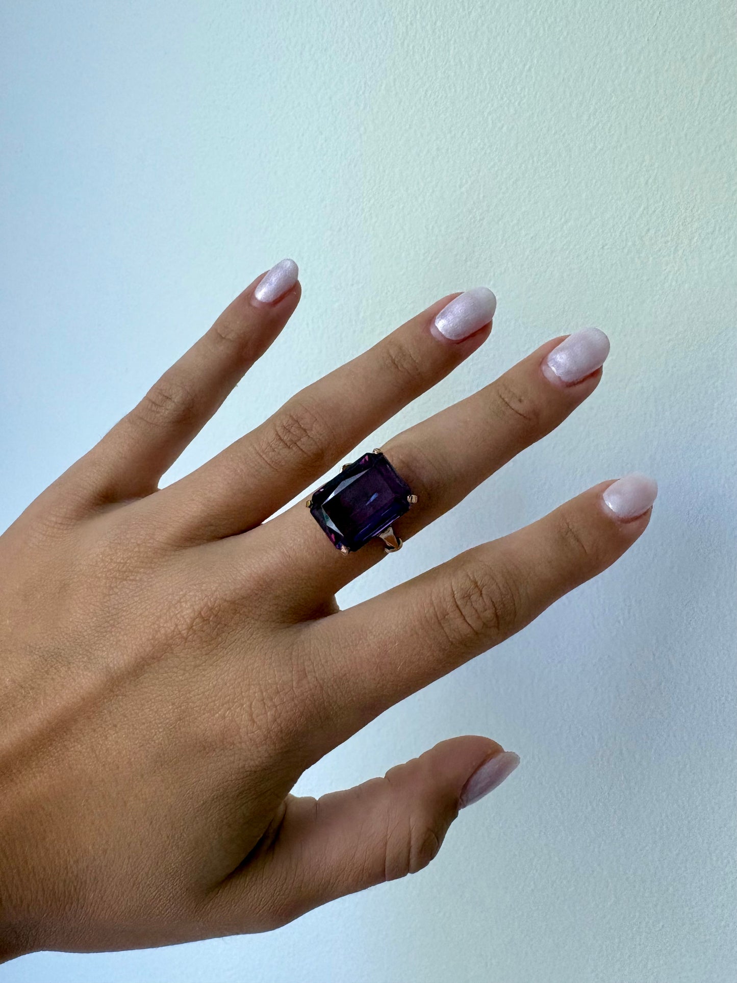 Vintage 14K Yellow Gold Emerald-Cut Amethyst Statement Ring