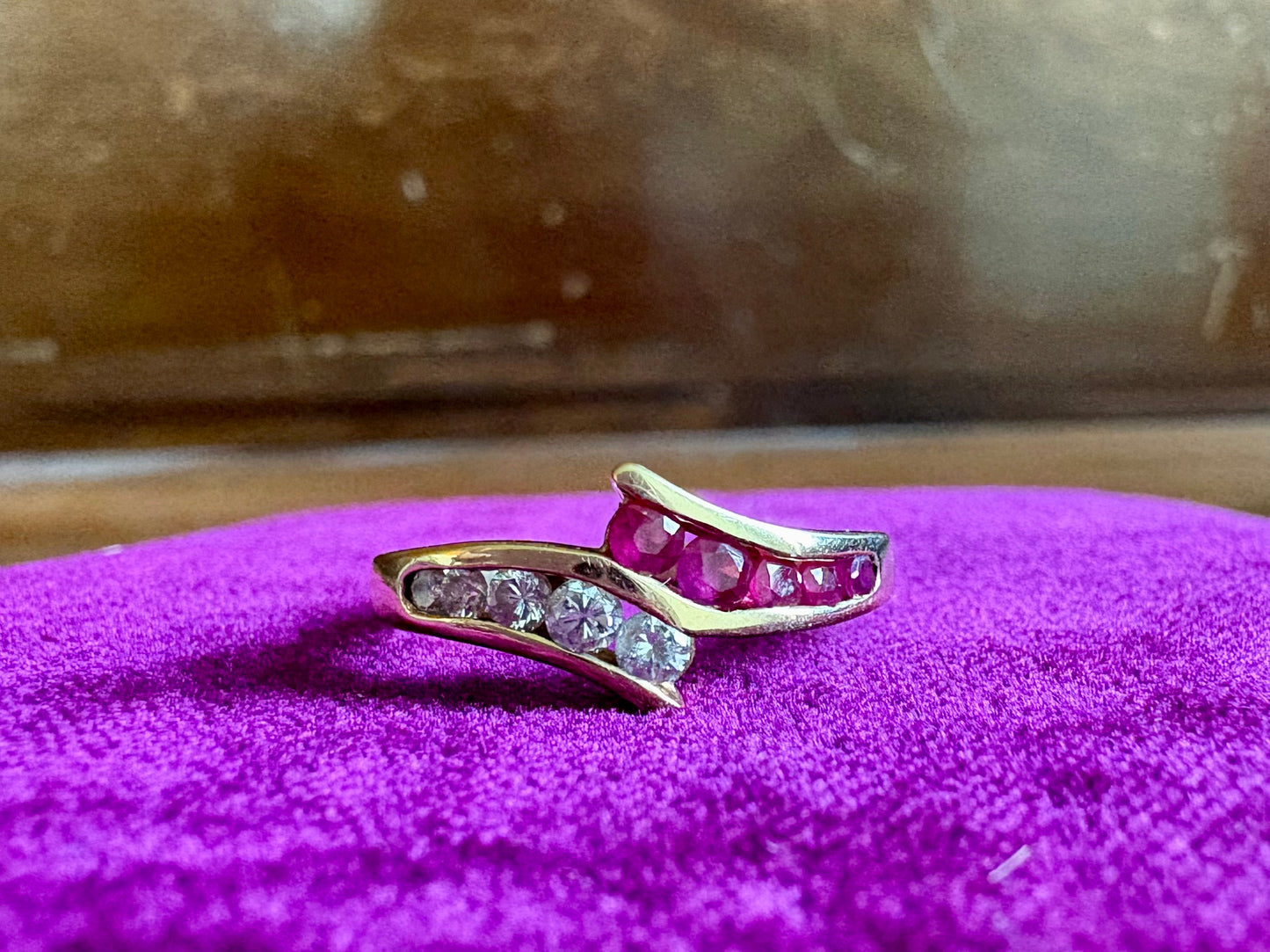 Elegant 14K Gold Diamond & Ruby Bypass Ring