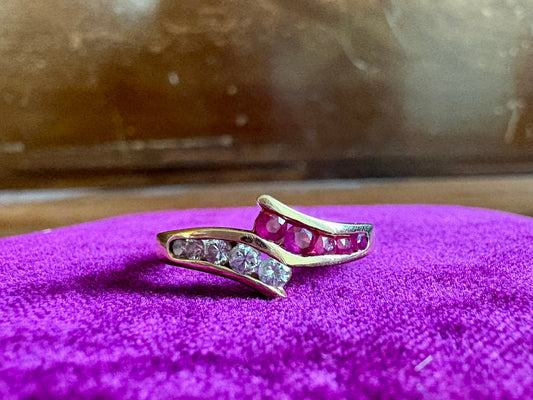 Elegant 14K Gold Diamond & Ruby Bypass Ring