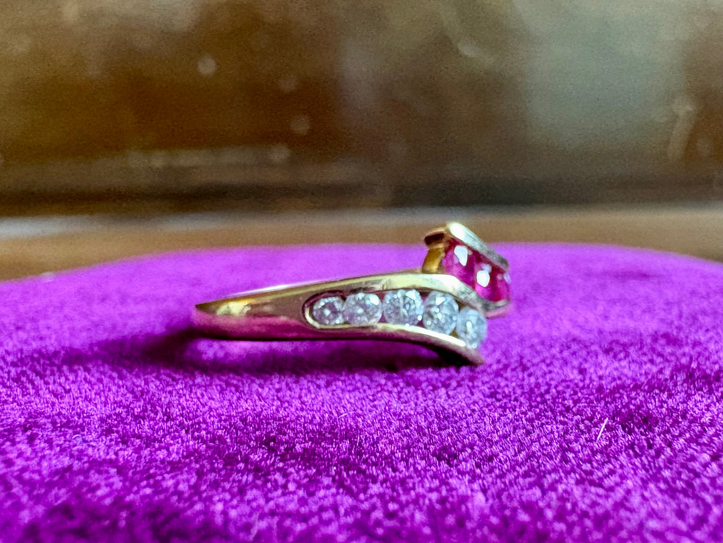 Elegant 14K Gold Diamond & Ruby Bypass Ring