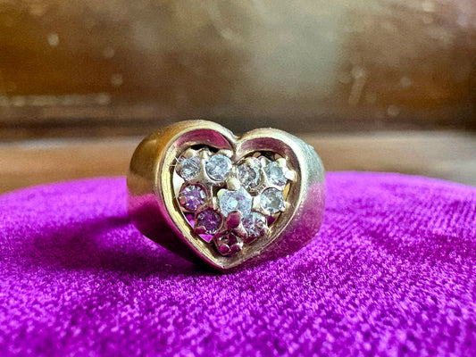 Vintage 14K Yellow Gold Diamond Heart Cluster Ring