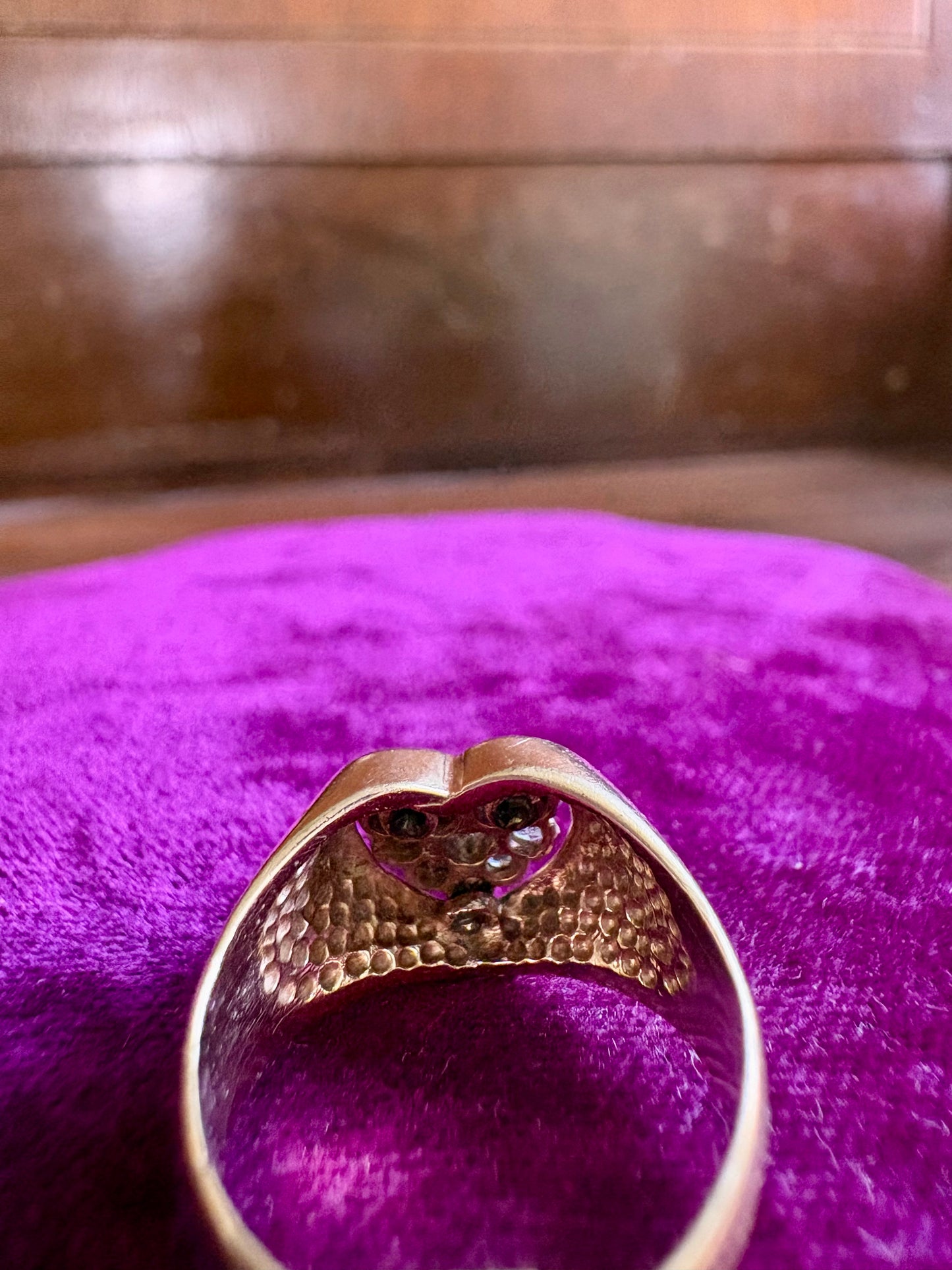 Vintage 14K Yellow Gold Diamond Heart Cluster Ring