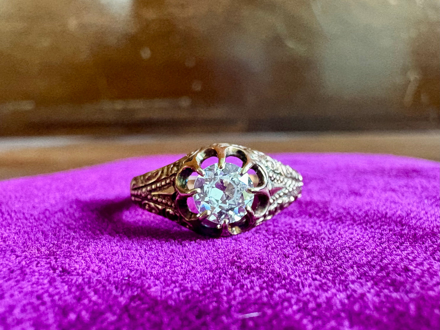 Antique 14K Yellow Gold Natural Diamond Solitaire Ring