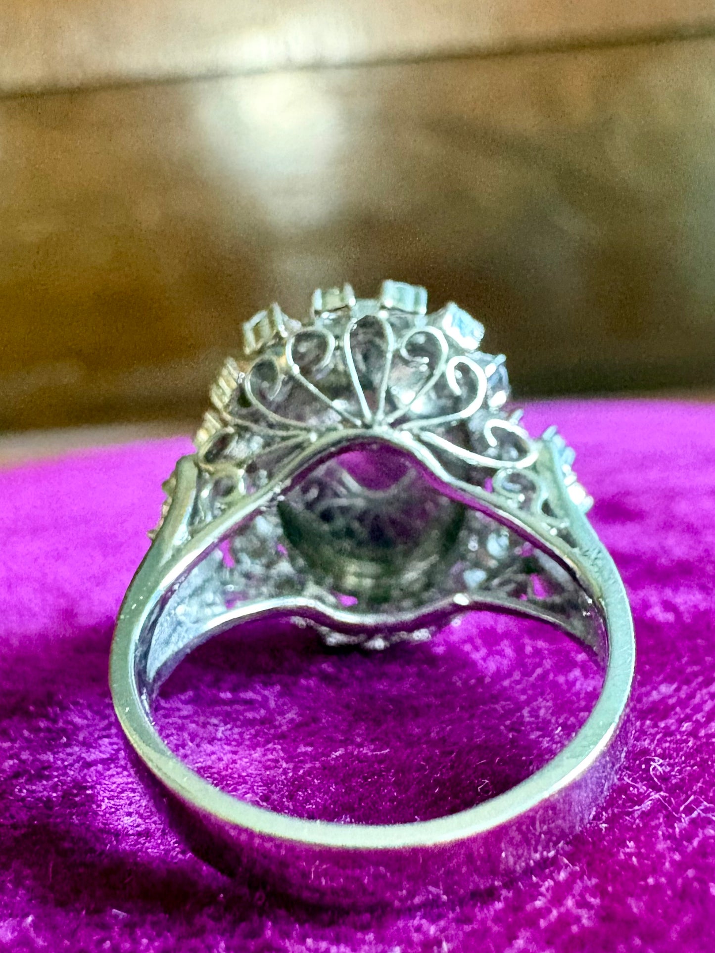 Vintage Platinum 900 Turquoise & Natural Diamond Halo Ring