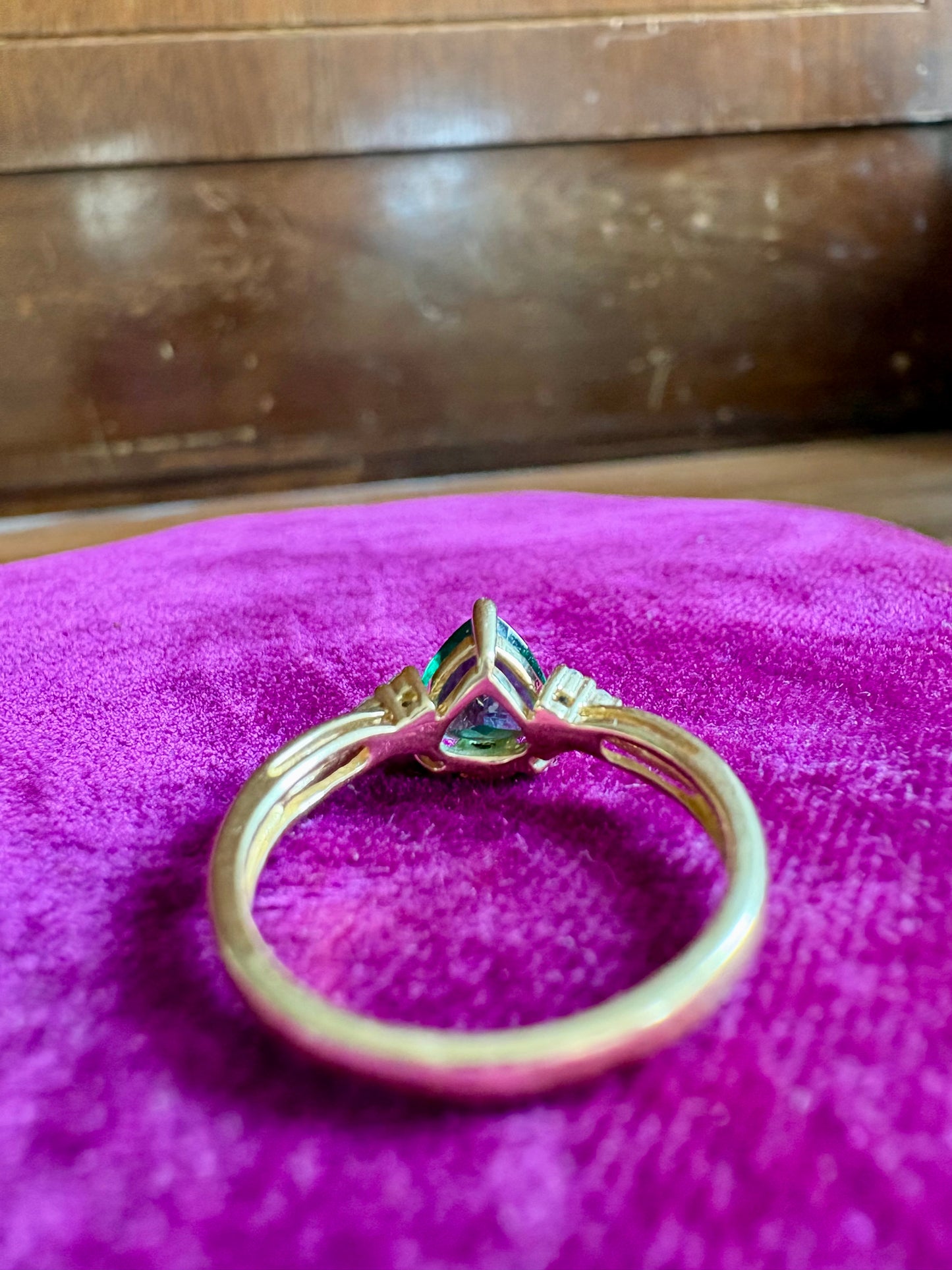Trillion Synthetic Emerald 10K Yellow Gold Ring