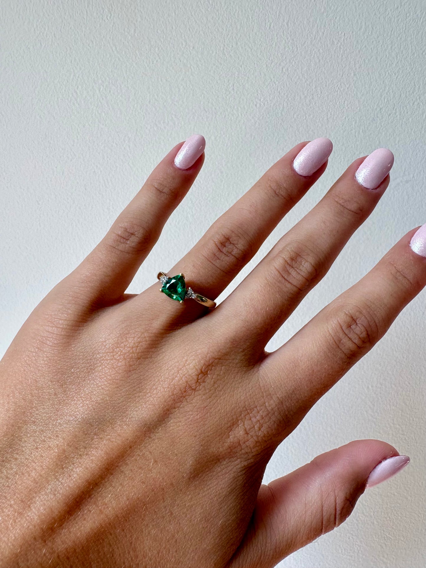 Trillion Synthetic Emerald 10K Yellow Gold Ring