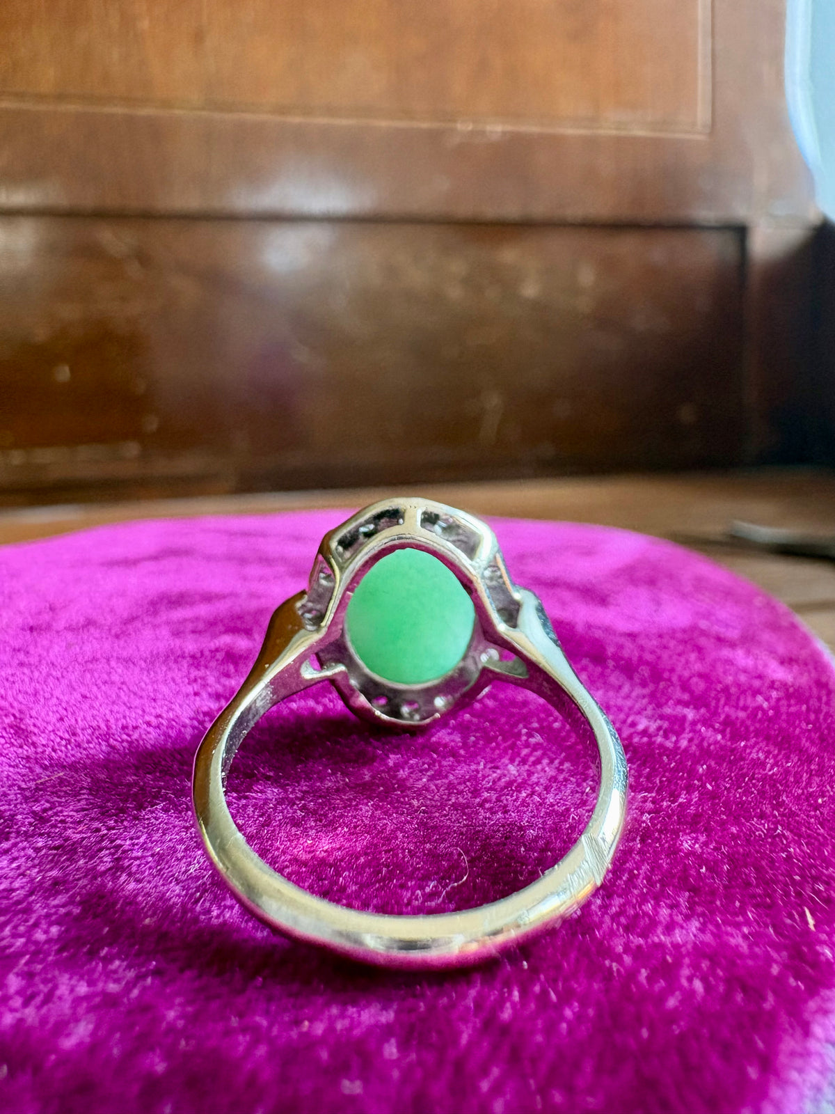 Vintage Jade and Sapphire 14K White Gold Ring