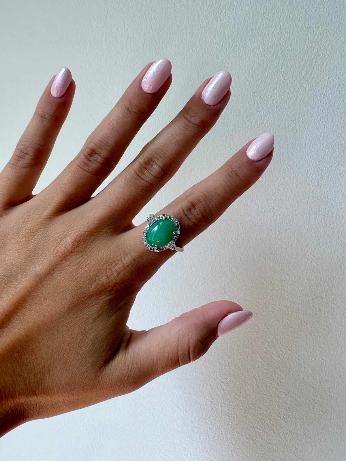 Vintage Jade and Sapphire 14K White Gold Ring