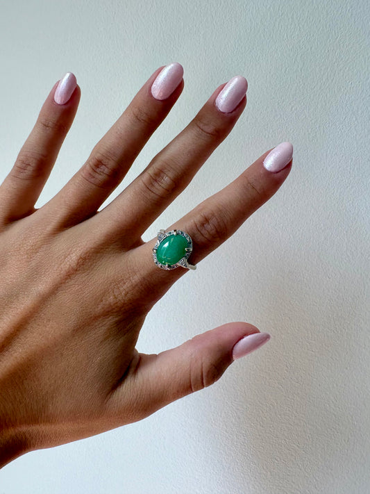Vintage Jade and Sapphire 14K White Gold Ring
