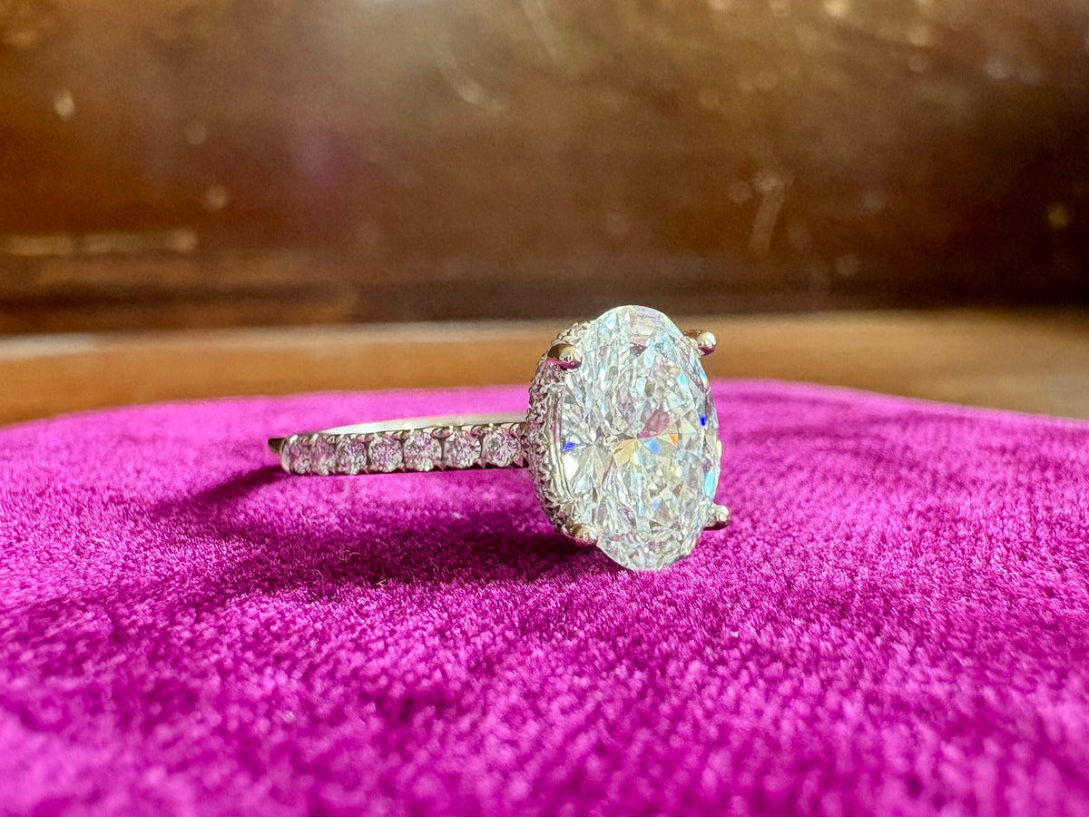 Lab Diamond Oval Hidden Halo 2ct Engagement Ring