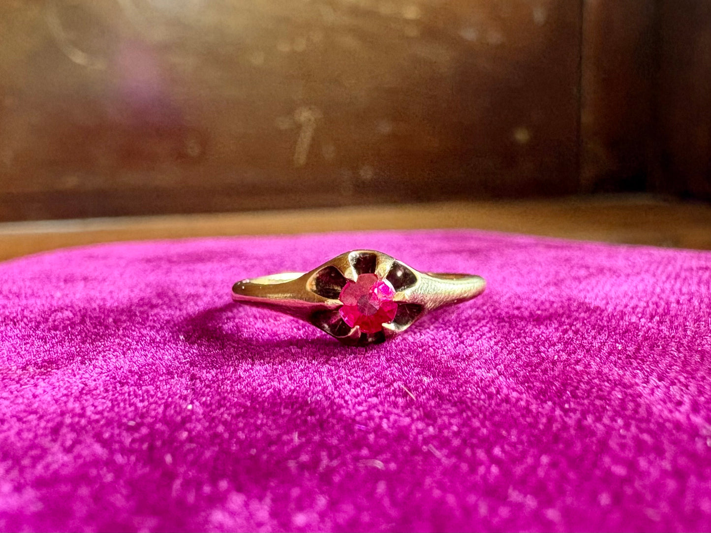 Vintage 14K Yellow Gold Synthetic Ruby Ring