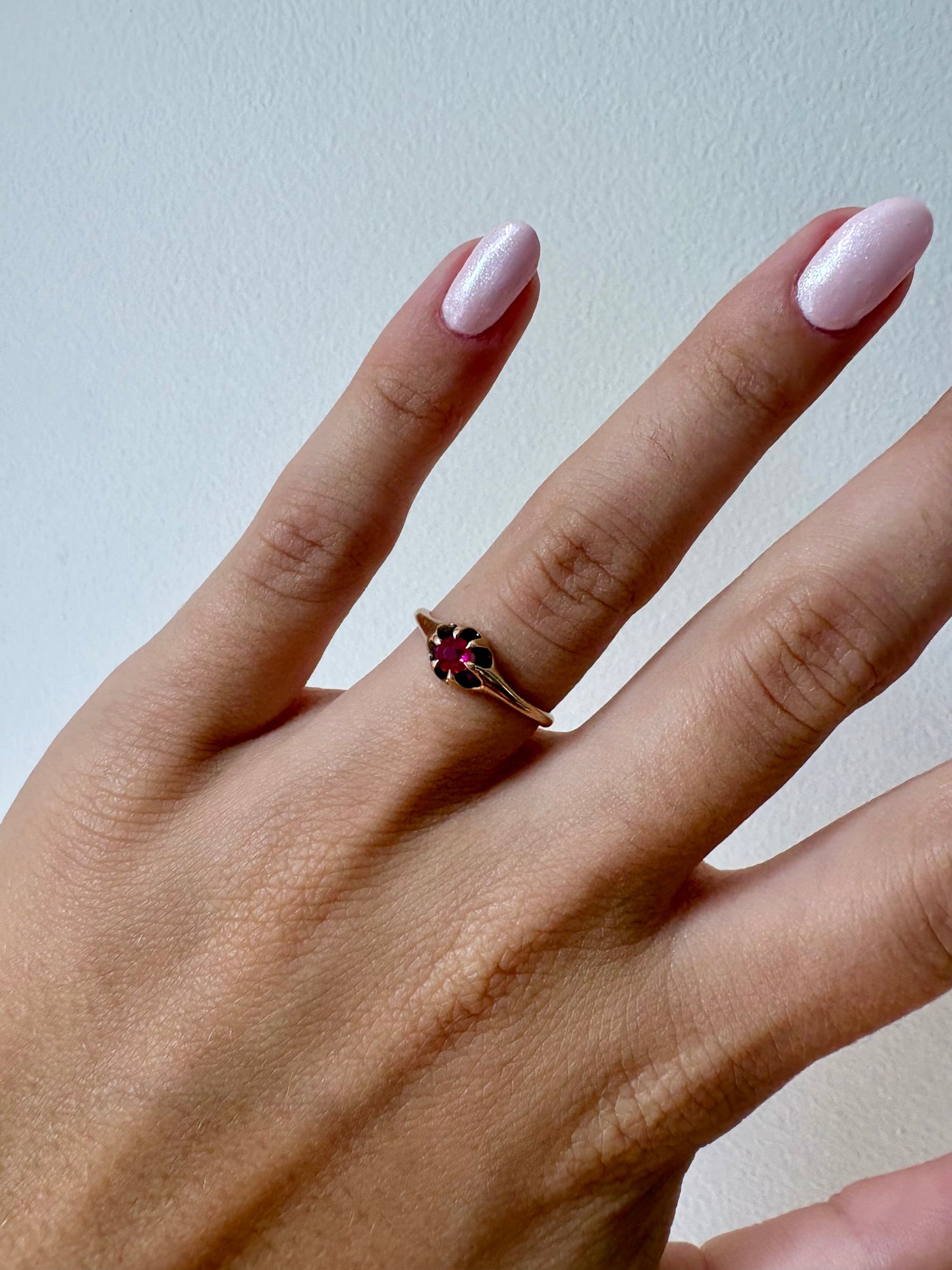 Vintage 14K Yellow Gold Synthetic Ruby Ring
