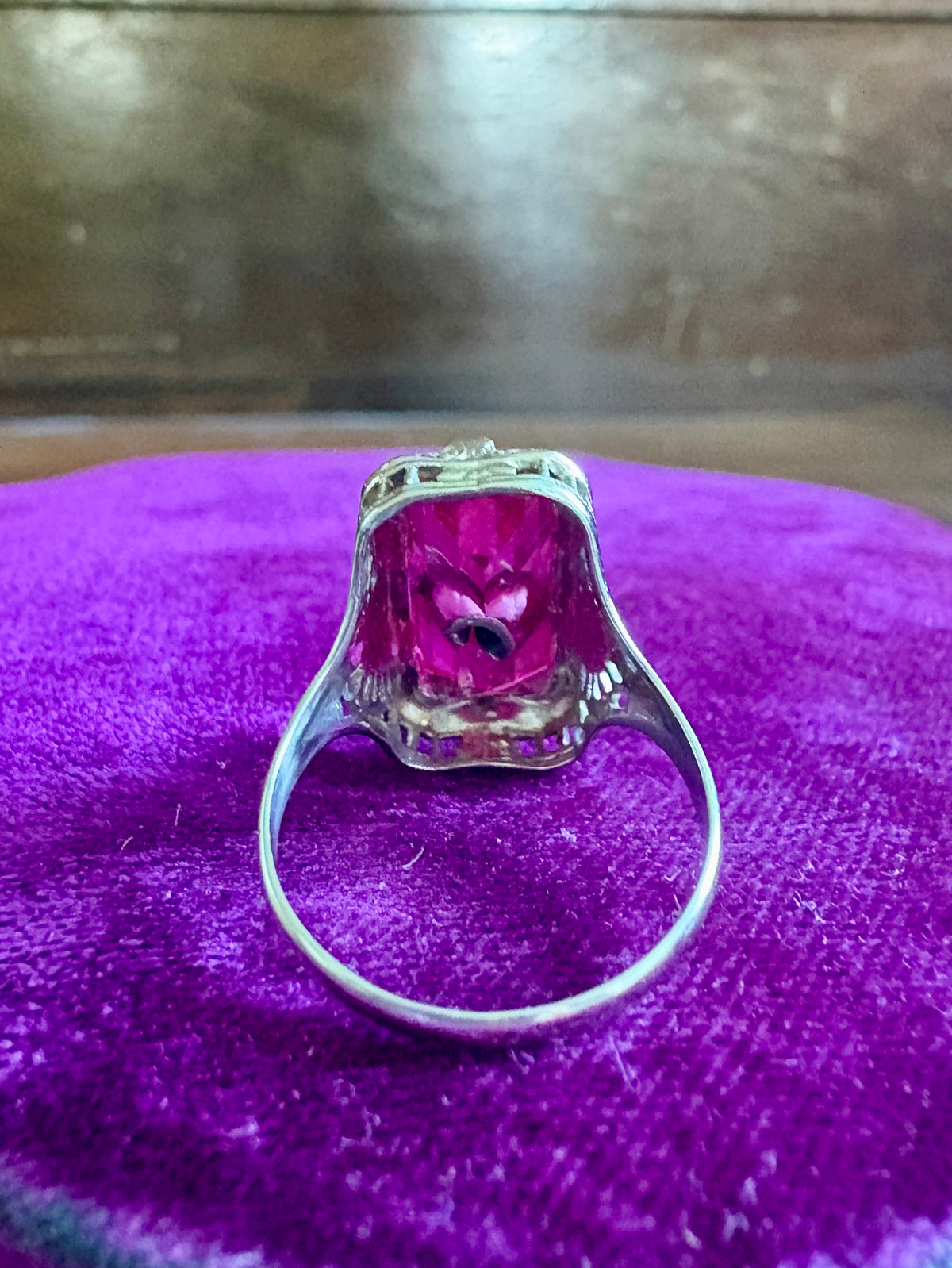 14K White Gold Ruby & Diamond Vintage Ring