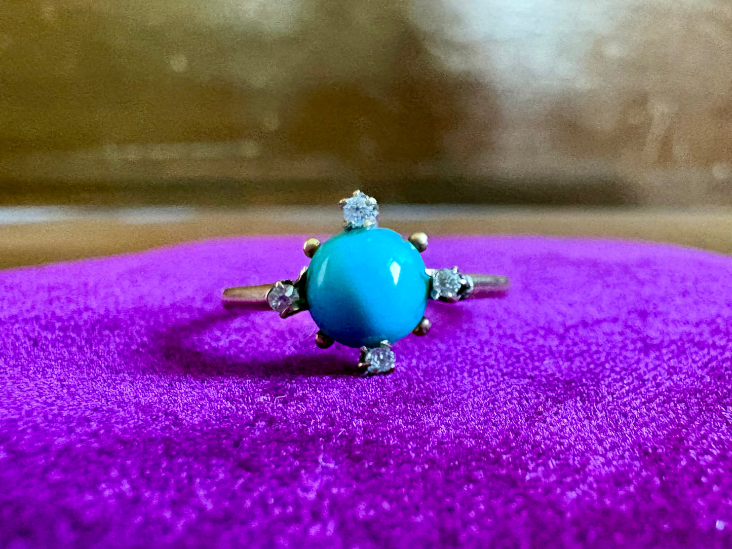 14K Yellow Gold Turquoise & Diamond Ring