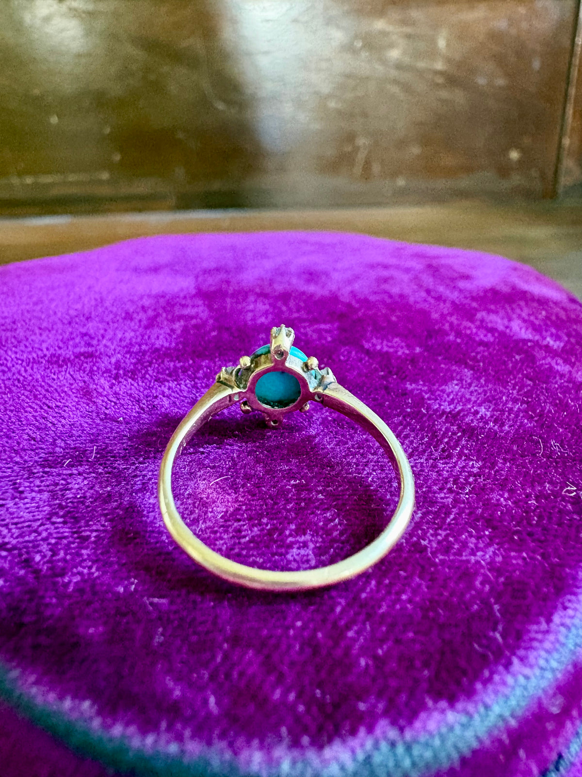 14K Yellow Gold Turquoise & Diamond Ring