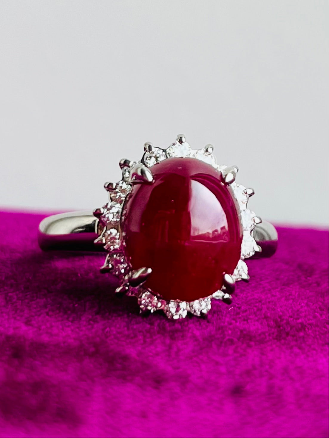 Cabochon Ruby and Diamond Ring