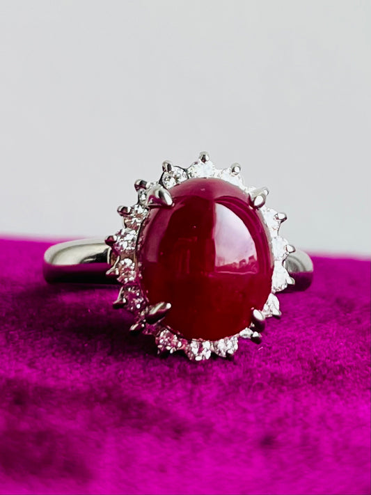 Cabochon Ruby and Diamond Ring