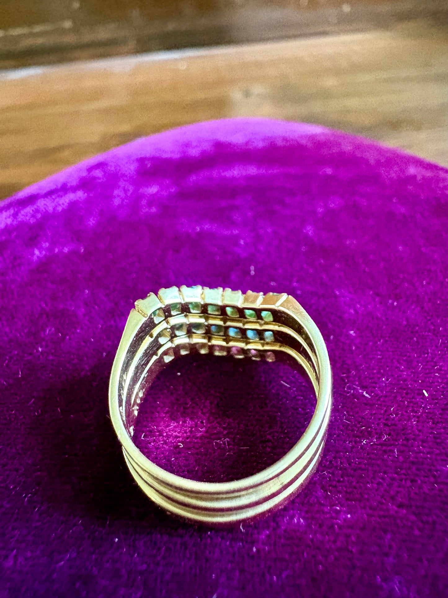 14K Yellow Gold Triple Stackable Ring – Emerald, Sapphire & Ruby Gemstones
