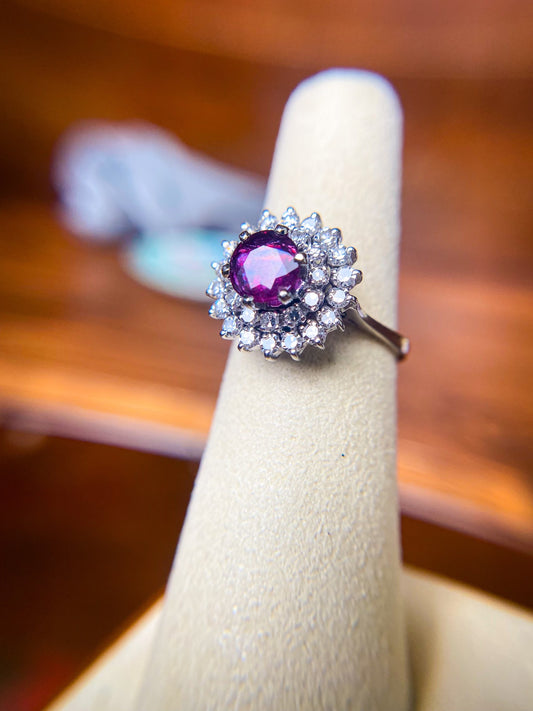 Ruby and Diamond Double Halo Ring
