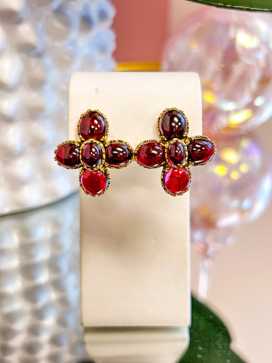 18K Garnet Omega Back Earrings